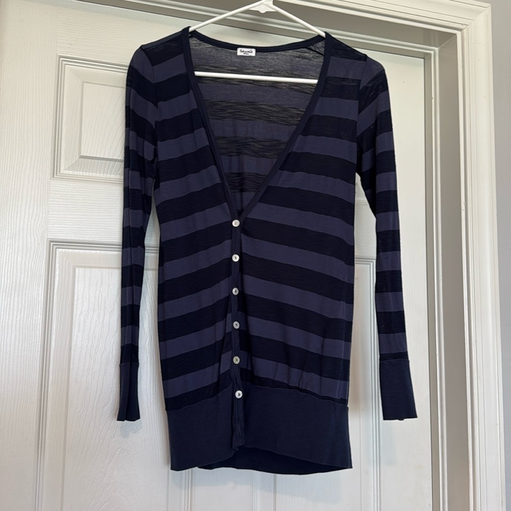 Splendid Tee Shirt Cardigan Button down Navy Stripped size small